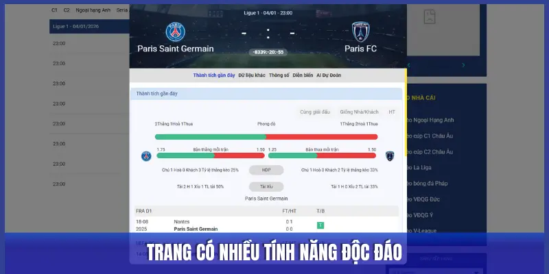 tính năng chuyên mục lịch thi đấu